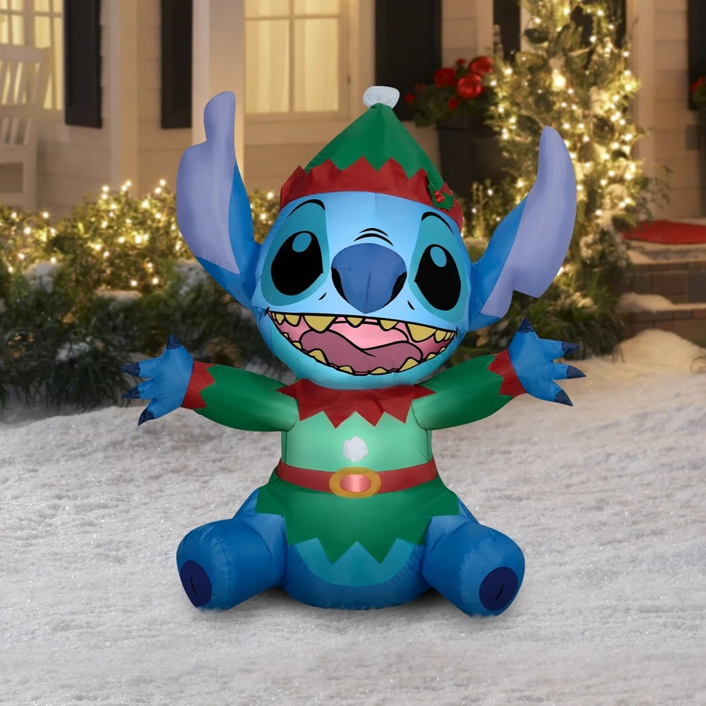4.5 ft Stitch as Elf Christmas Airblown Yard Inflatable, Multicolor